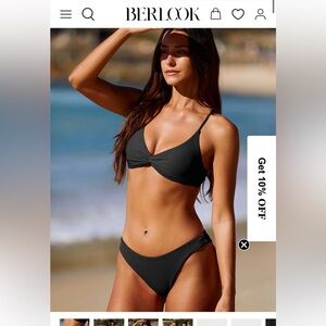 Berlook Black Twist Backless Bikini top and bottom set sz Small